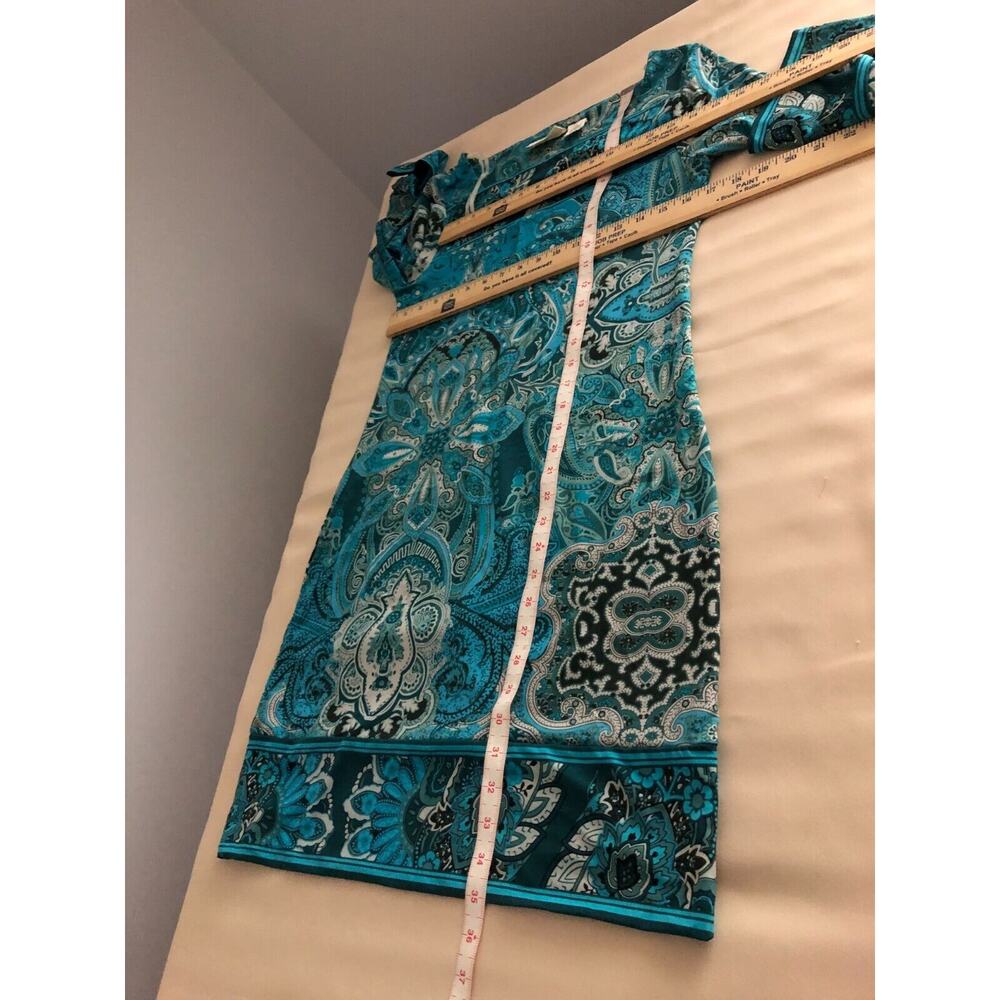 Allison Brittney Shift Dress Womens Medium Blue Paisley Square Neck Stretch - Picture 6 of 8